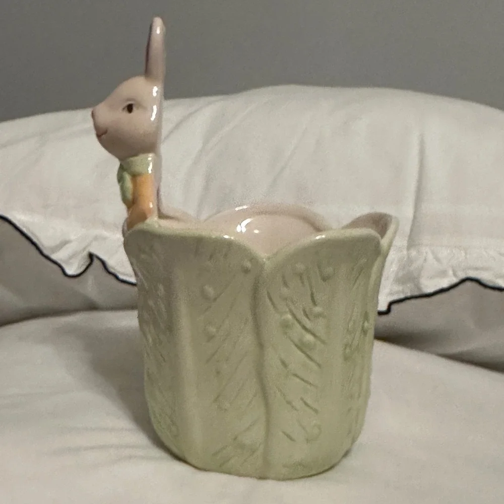 Bloomrite Bunny Rabbit Cabbage Planter Easter Decor Green White 6.5in 
 Glazed - Picture 6 of 9